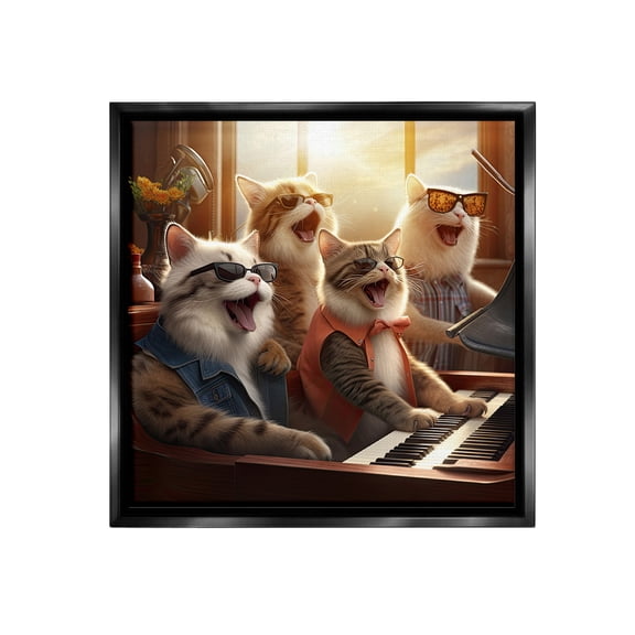 Stupell Industries Cat Musicians & Piano Animals & Insects Painting Black Floater Framed Canvas Art Print Wall Art, 18 x 18