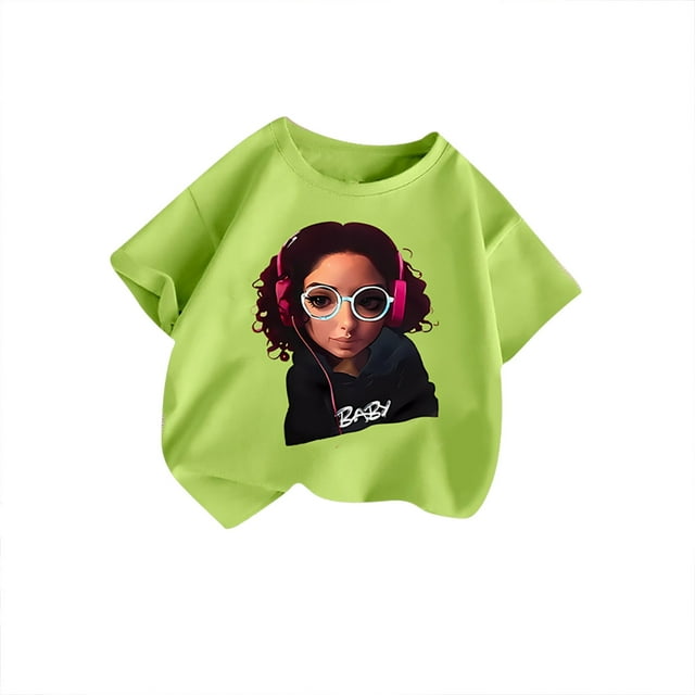 T-shirt à Manches Longues 2t pour Filles, Mignon Graphique Col Rond Manches Courtes Tee-Shirt d'Été Décontracté
