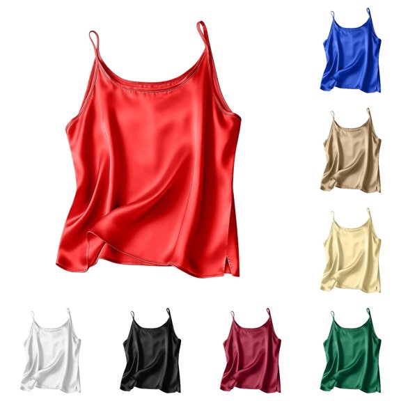 Gunia Red Tank Top Women Satin Camisole Top For Elegant Sleeveless V Neck Basic Tank Blouse Versatile Layering Staple Womens Tank Tops