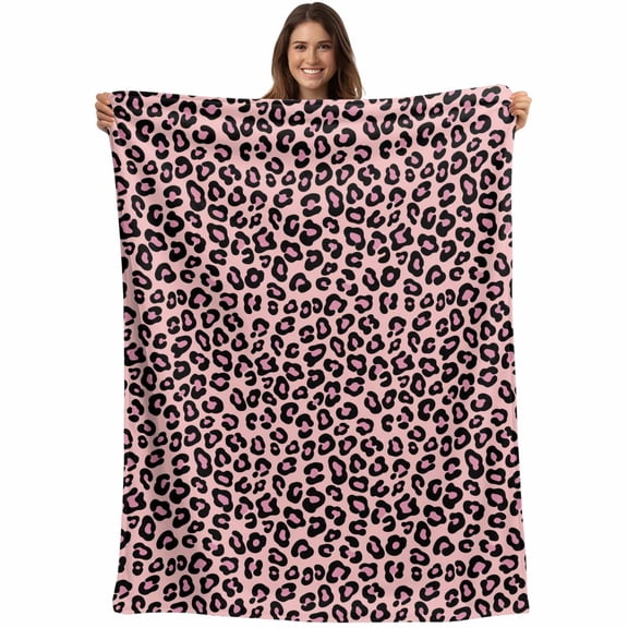 Flannel Fleece Throw Blanket Pink Leopard Pattern Lightweight Soft Plush Blankets,Farmhouse Animal Skin Theme Cozy Warm Throw Blanket for Couch Sofa Bed Car Office 40x50in