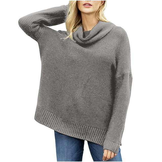 LOVZFMLL Women's Sweaters Acrylic Turtleneck Ribbed Pullover Solid Color Basic Casual Loose Long Sleeve Tops Warm Fall Winter Clothes