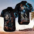 thumbnail image 5 of Camisa hawaiana Aloha con Jesús y león, unisex, con solapa, de manga corta, para verano, para hombre y mujer, genial para playa, con flores, tops cruzados, 5 of 5