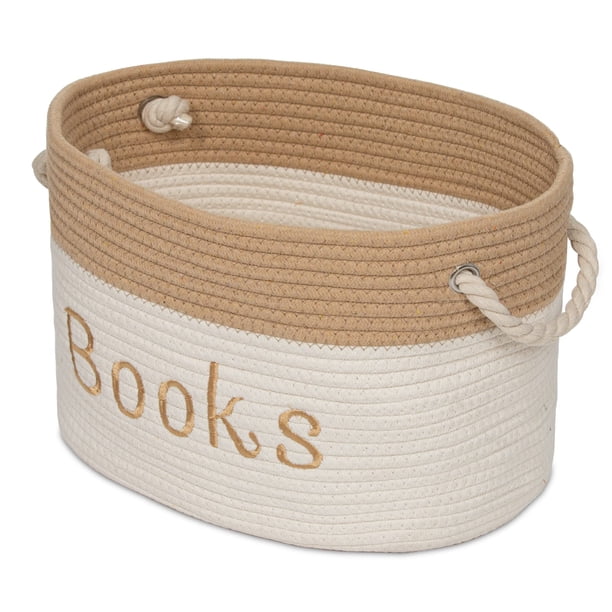 Cesta de almacenamiento de cuerda – Contenedor de almacenamiento de libros de 15 x 11 x 9 – Contenedores de almacenamiento bordados – Contenedor de mano para guardería, sala de juegos, sala de estar,