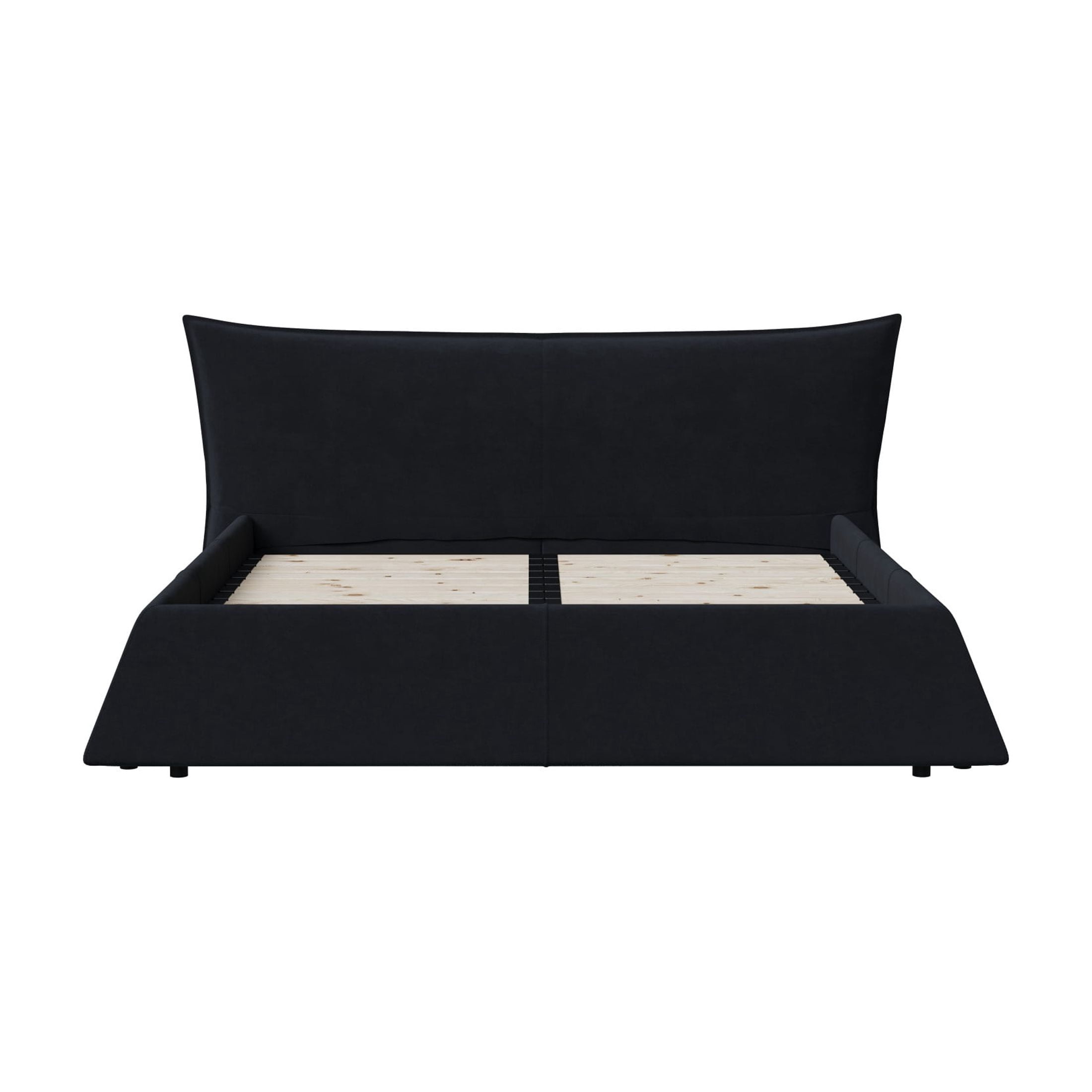 Noble House Sheila King Size Velvet Platform Bed Frame, Unique Shaped Headboard and Solid Wood Frame, Black