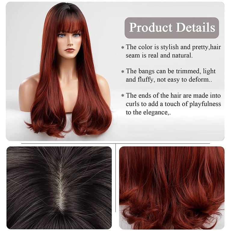 Long Soft Fluffy Layered Auburn Full Synthetic Wig Amazon.com : Rugelyss Long Auburn Wig with Bangs Layered  main image 3