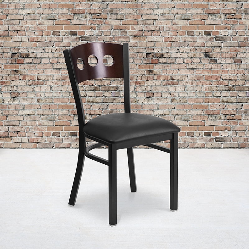 Black 3 Circle Back Metal Dining Chair/Walnut Back, Black Seat