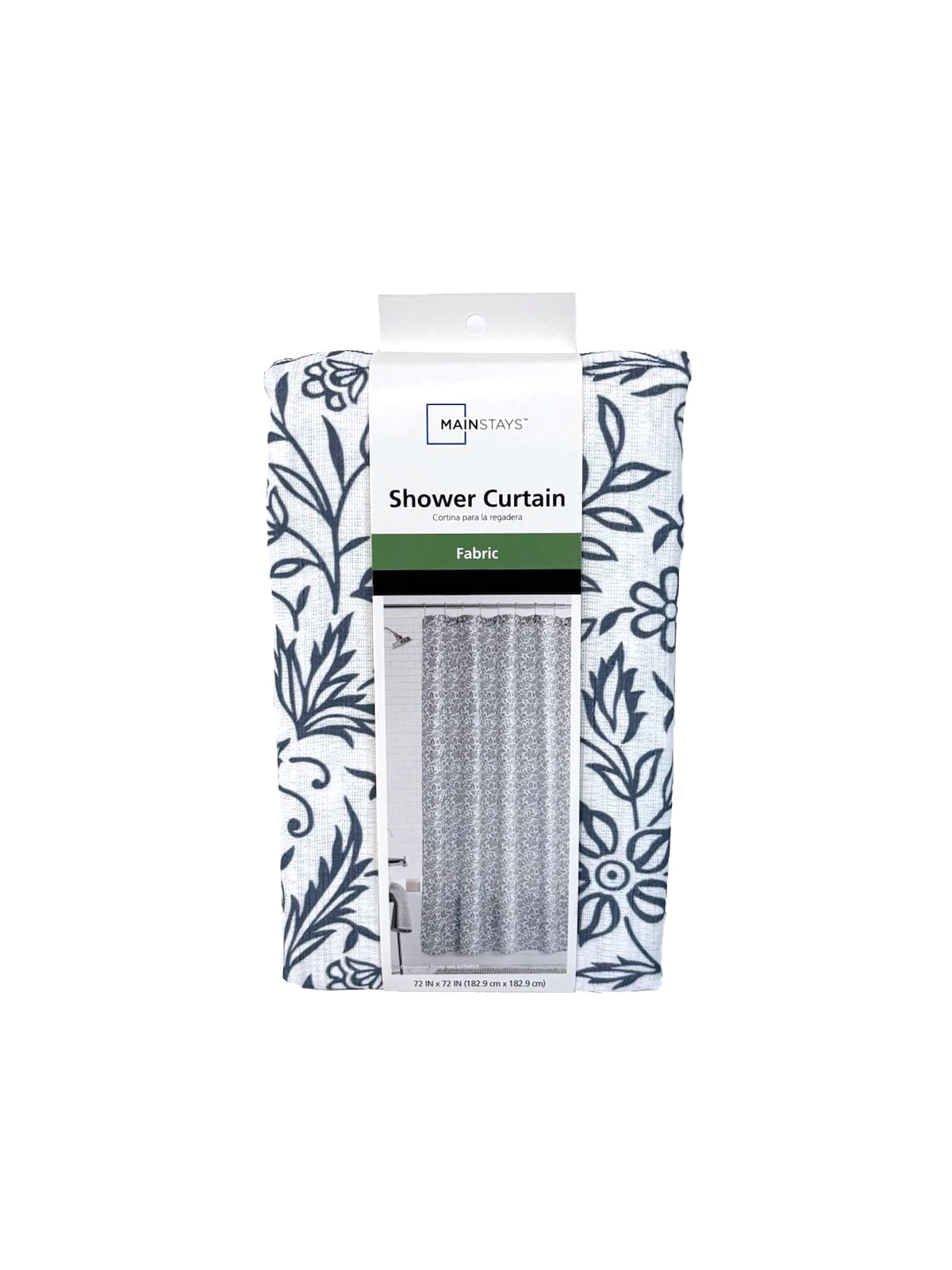 Grey/White Botanical Printed Fabric Shower Curtain + Medium Weight Liner