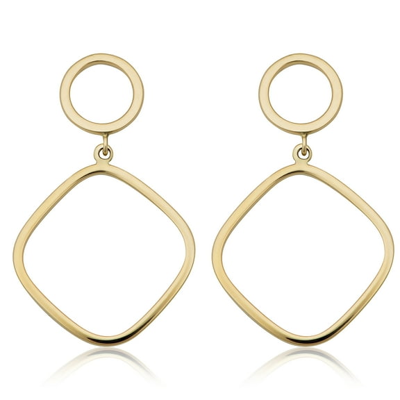 KoolJewelry 14k Gold Circle and Square Drop Earrings