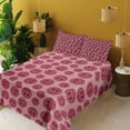 thumbnail image 2 of Ambesonne Emoji Fitted & Top Sheet Set with Shams, Funny Round Faces Modern Art, Pale Ruby Magenta, 2 of 5