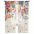 thumbnail image 2 of Orange Blue Leaves Fall Semi Sheer Curtains 63 Inch Length 2 Panels Set,Thanksgiving Small Pumpkins Weeping Sheer Kitchen Curtain Voile Window Curtain for Living Room Bedroom Rod Pocket Drapes, 2 of 7
