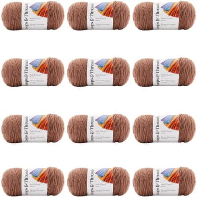 Loops & Threads Soft Classic Solid Yarn - Solid Color Yarn for Knitting, Crochet, Weaving, Arts & Crafts - Coffee, Bulk 12 Pack