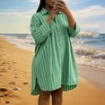 thumbnail image 5 of Zpzdpjkx Women's Striped Button Down Shirt Dress Loose 3/4 Sleeve Oversized Split Hem Casual Mini Dress, 5 of 9