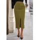 thumbnail image 3 of Falda PRETTYGARDEN de pana lápiz midi verde de talle alto talla 10, 3 of 8