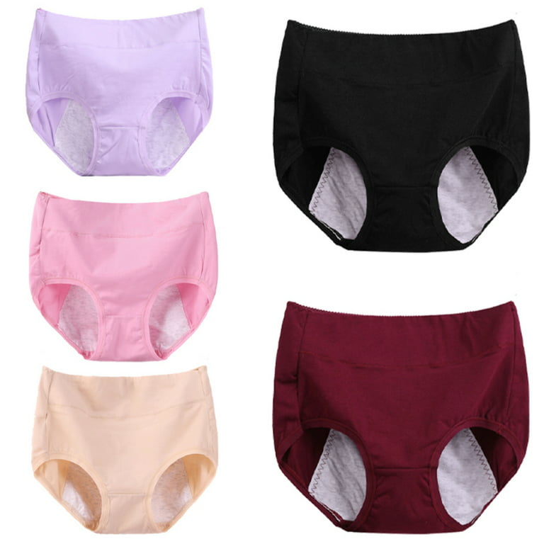 PERZOE Underpants Women Underpants Solid Color Elastic High Waist Sweat  Absorption Moisture Wicking Anti-septic Menstrual Period Plus Size Cotton  Women Briefs for Daily Wear 