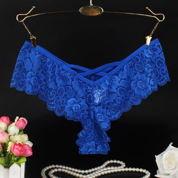 HUPOM Panties For Women Plus Size Panties For Girls Briefs Leisure Tie Drop Waist Blue L=10/12