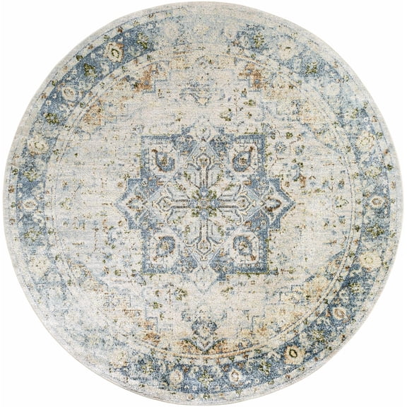 BoutiqueRugs Neta Traditional Area Rug - Machine Washable - Beige, Light Blue, Sage Green - 6'7" Round