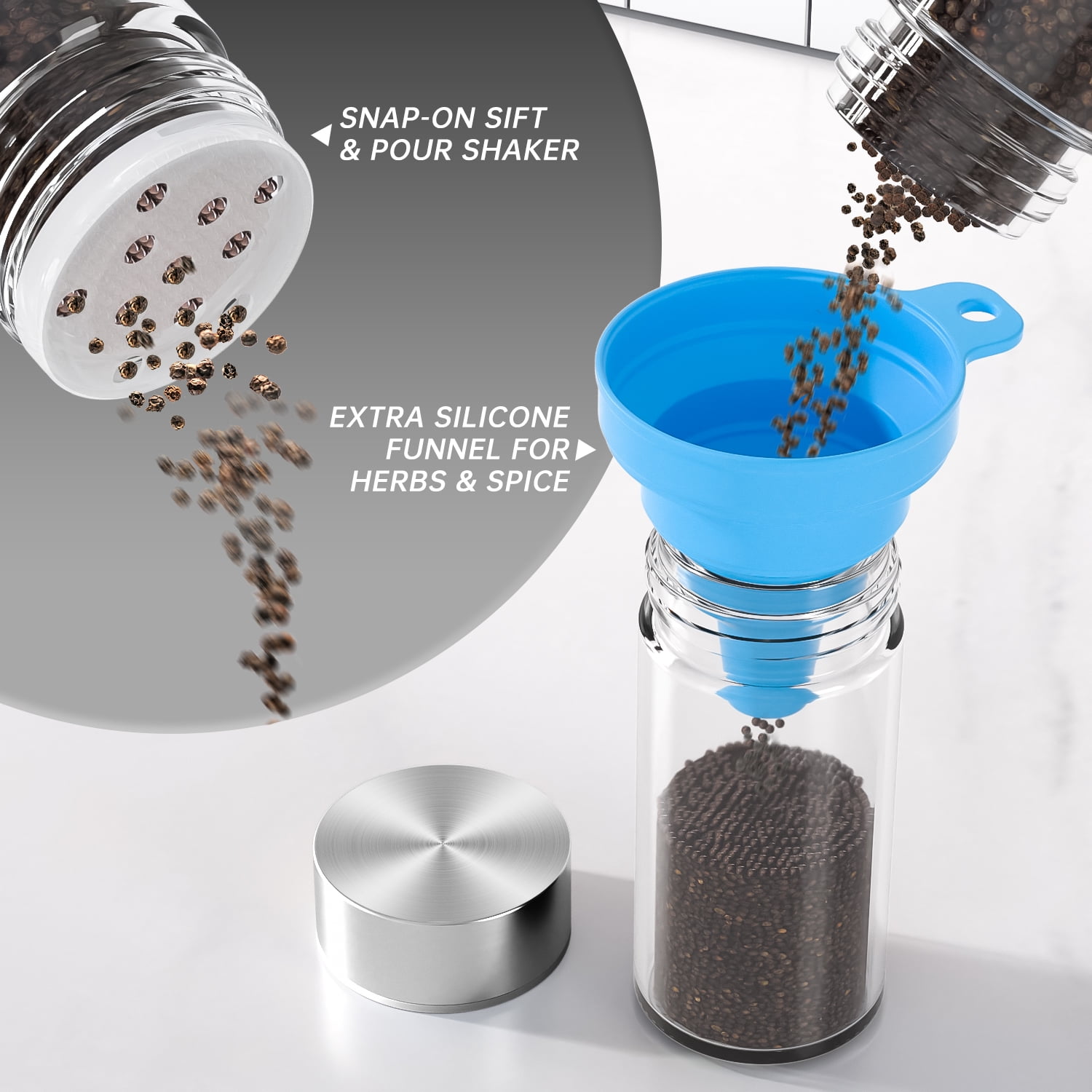 Rotating Spice Rack Organizer with 16 Jars, Revolving Seasoning Spice Rack for Kitchen, Countertop & Cabinet, Stainless Steel Spice Organizer with Reusable Labels, Funnel & Marker