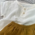 thumbnail image 6 of LNMQLPDBS Gender Neutral Baby Clothes Button Down Crewneck Short Sleeve Shirt + Elastic Waist Shorts 2pcs Outfits 12 Months Boys Clothes Casual Breathable Summer Sets for Daily White 18 Months, 6 of 9