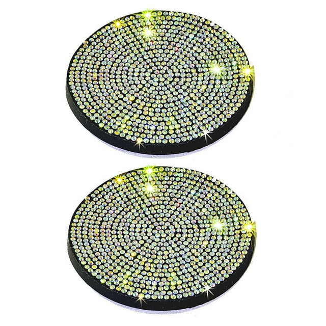 2 Pieces Plastic Auto Cup Holder Mat Portable Fashion Circular Waterproof Reusable Washable Anti-slip Rhinestone Pad Accessories Colorful