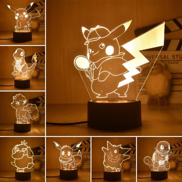 Pokemon Pikachu Lampu Malam Lucu Pikachu Lampu 3D Figur Anime Kamar Tidur Lampu LED Samping Tempat Tidur Dekorasi Kamar Mainan Anak-anak Hadiah Natal zhangyuxiang LED
