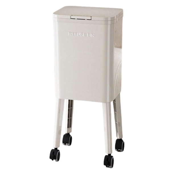 Contenedor de basura doméstico de 15,5 l con tapa a presión, 31 x 24 x 68,5 cm, ligero y compacto. Blanco
