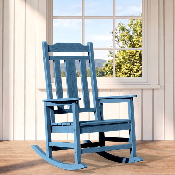 SERWALL Oversized Outdoor Rocking Chair for Adults, HDPE All Weather Patio Rockers for Porch Garden Lawn, Navy