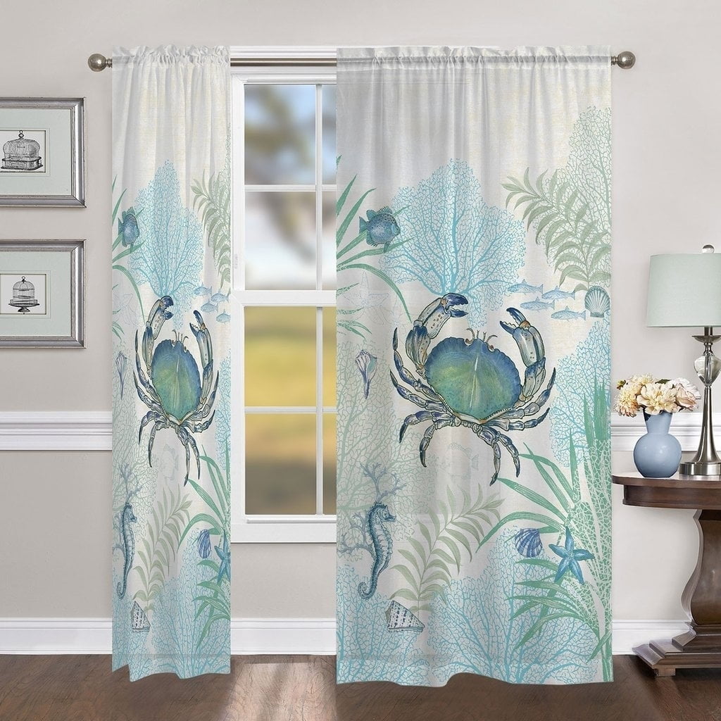 Coastal Blue Sheer Polyester Rod Pocket Window Panel 84"