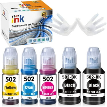 502 Ink Bottle for Epson 502 T502 Ecotank Refill Ink for Epson ET-15000 ET-2760 ET-3710 ET-2750 ET-3700 ET-4760 ET-3750 Printer (2 Black, Cyan, Magenta, Yellow, 5 Pack)