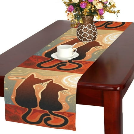 

MYPOP Cats In Love In The Moonlight Cotton Linen Table Runner 16x72 Inches