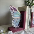 thumbnail image 4 of Iridescent Glass Butterfly Wing Bookends，Modern Unique Decorative Book Ends,Heavy Duty Wood Book Stopper for Books/DVDs Home Office Library School Study(Butterfly-D), 4 of 7