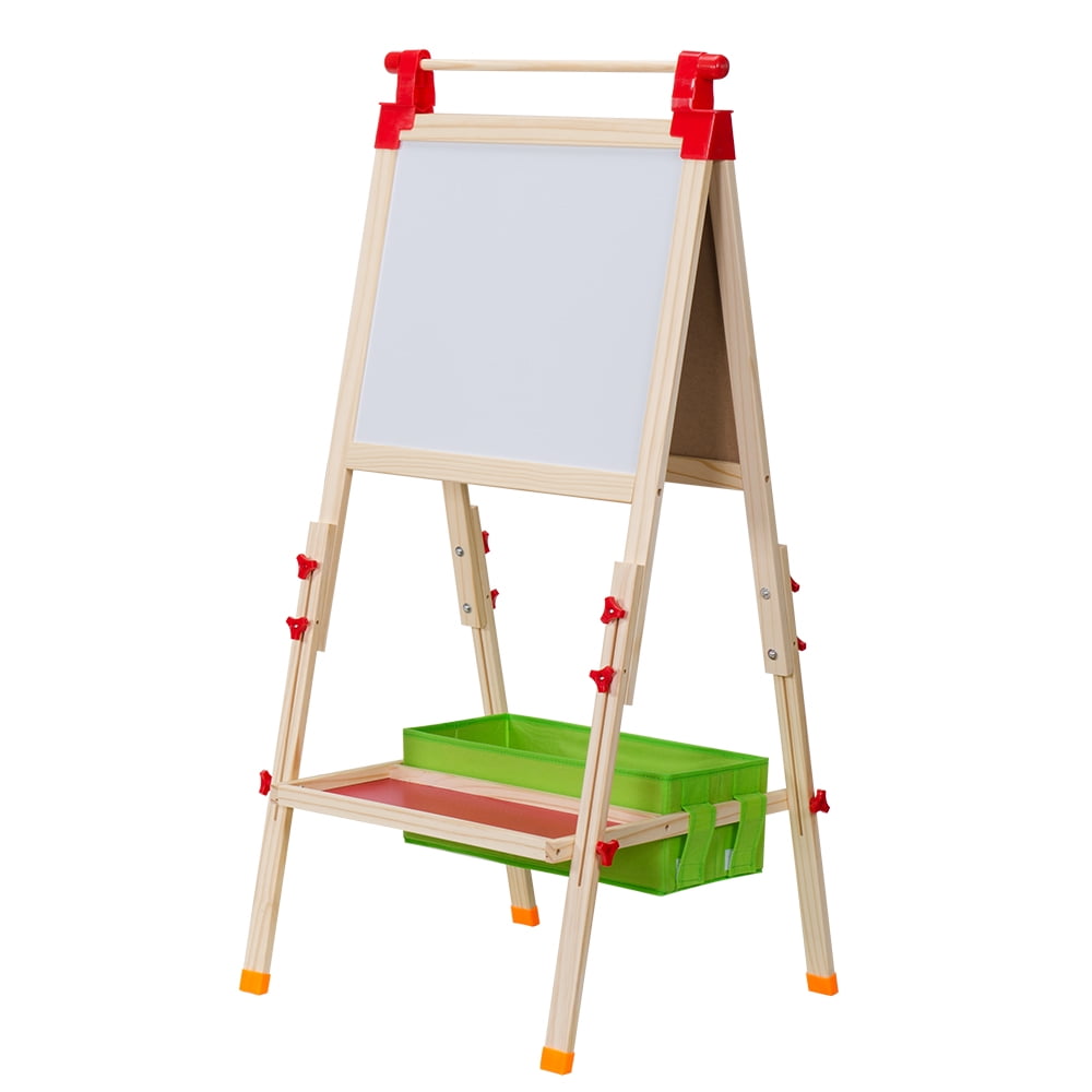 GoDecor Height Adjustable Kids Easel with Paper Roll, Dry Erase Board & Chalkboard, Toddler Toy