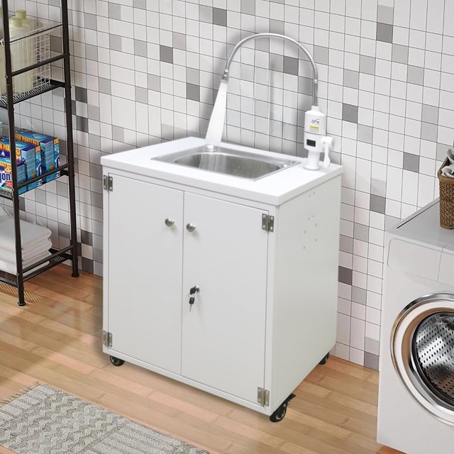 FixtureDisplays® 24 X 18 X 39" Portable Mobile Sink Hot Water Temperature Control Hand Wash Station 10180F