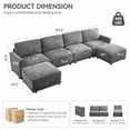 thumbnail image 2 of DOMICARE 144" Gray U-Shaped Modular Sectional Sofa with 2 Ottomans, Oversized 6 Seater Couch with Thick Chenille Cushions, Comfy Living Room Sofa, 2 of 7