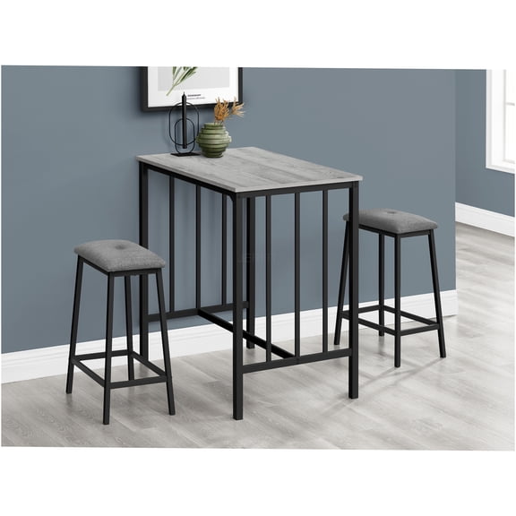 JERFIT 3-Piece Bistro Set, Counter Height Dining Table with 2 Stools, Grey Laminate Top and Black Metal Frame, Modern Kitchen Set for Small Spaces