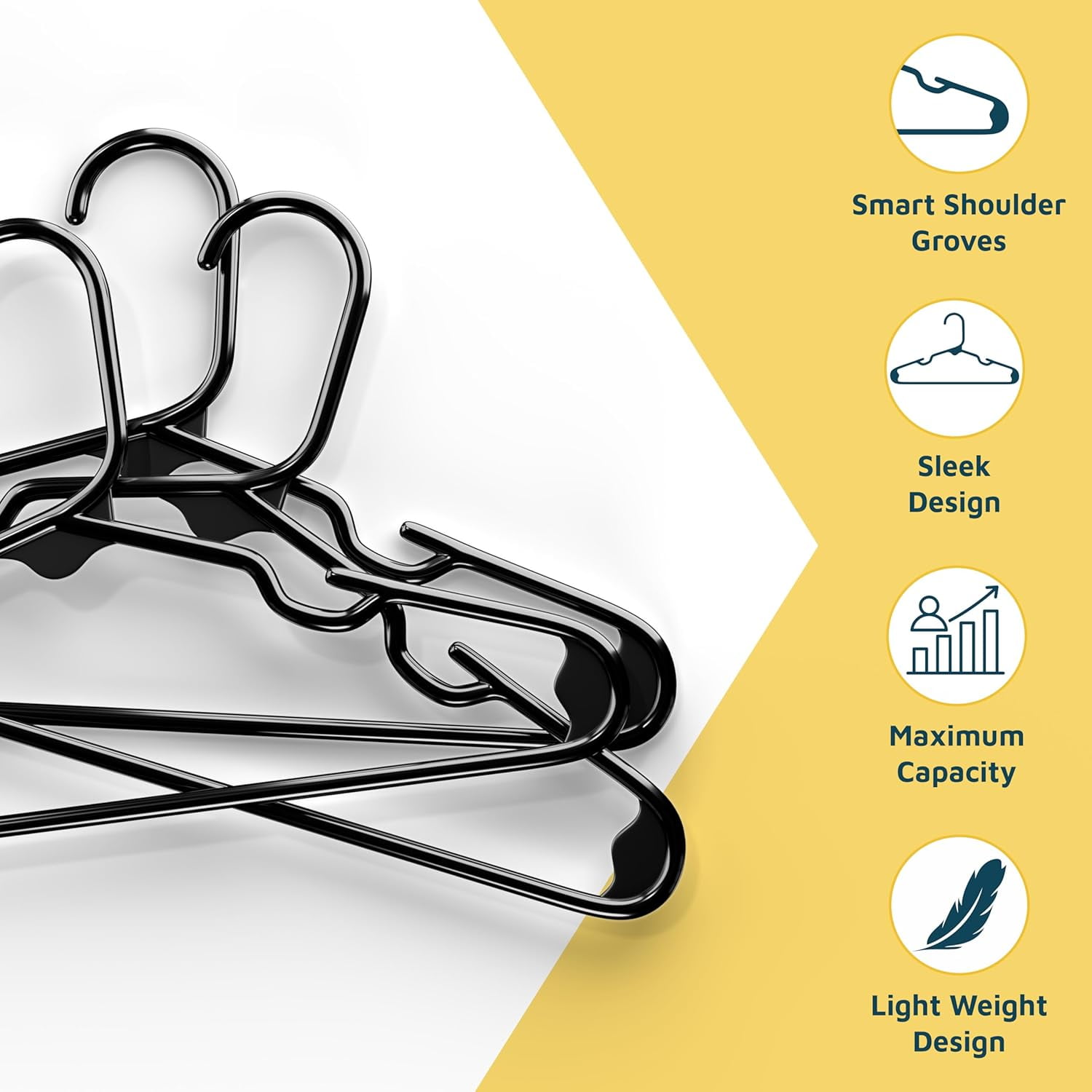 Plastic Kids Clothes Hanger – Children Clothes Hanger with Shoulder Notch, 11.6 Inch Space-Saving Closet Organizer for Baby, Toddler, and Kids Clothing, Hold Up To 5 lbs, Pack of 20, Black