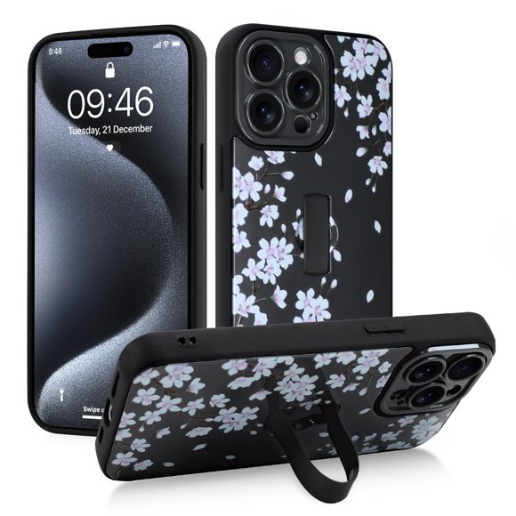 Gukalong Funda Para Teléfono Para Iphone 15 Pro Max 6,7 Pulgadas, Flores Blancas, Flores De Cerezo, Funda Delgada Para Teléfono Con Soporte De Correa, Resistente A Los Golpes, Protección Anti-Arañazos