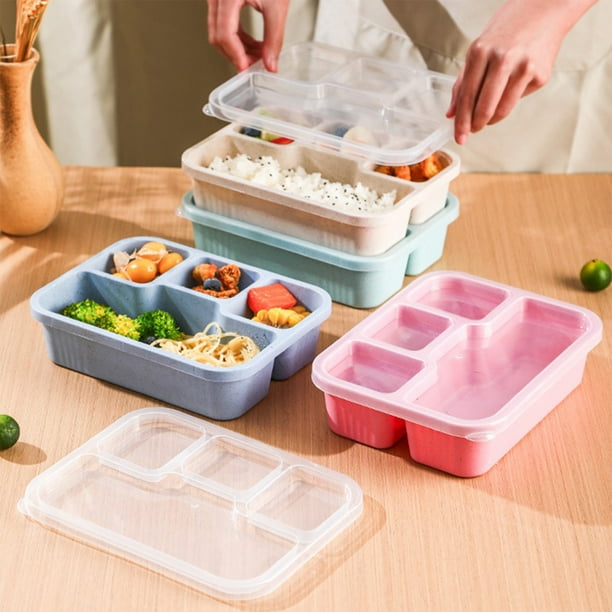 Caja de plástico para bocadillos Contenedor de almuerzo de grado alimenticio | Bandeja de almacenamiento de cuatro compartimentos | Diseño sellado a prueba de fugas | Bordes pulidos antiarañazos