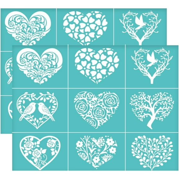 2pcs Self-Adhesive Silk Screen Printing Stencil for Painting on Wood Decoration T-Shirt Fabric Heart 220x280mm