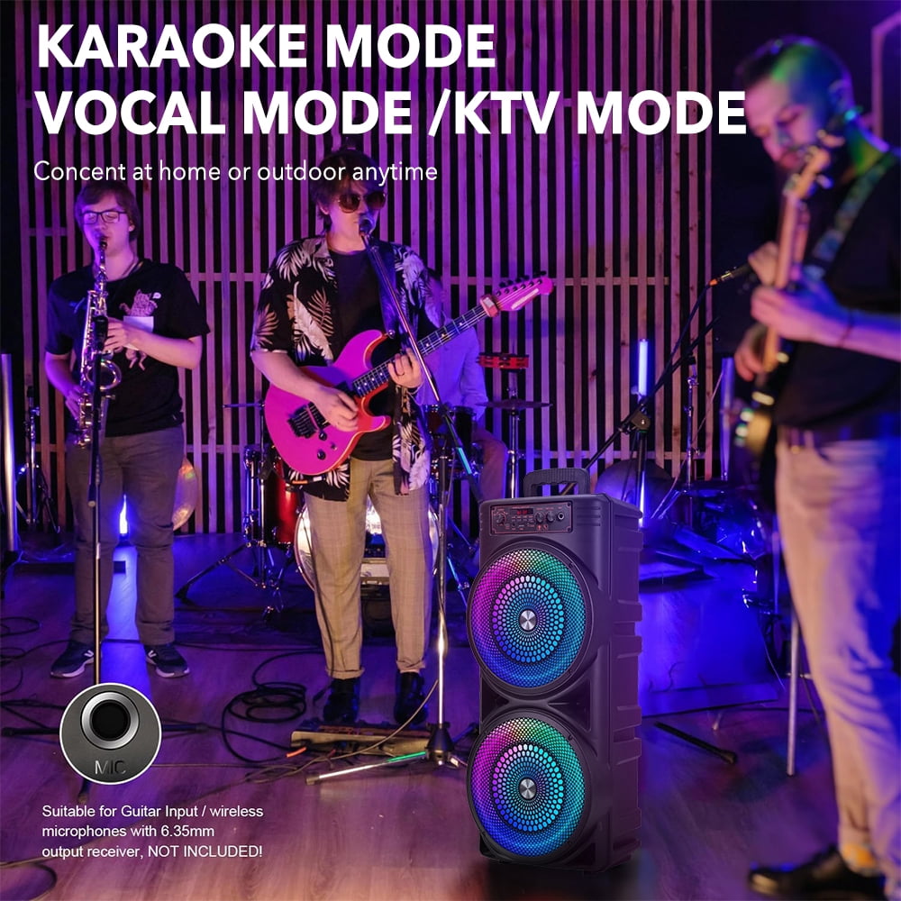 VTIN Dual 8.5" Bluetooth Party Speaker with 1000W Peak Power - RGB Lights, 3000mAh Rechargeable, TWS Stereo, Wired Mic & Remote, Portable Heavy Bass Subwoofer for Karaoke Camping Parties