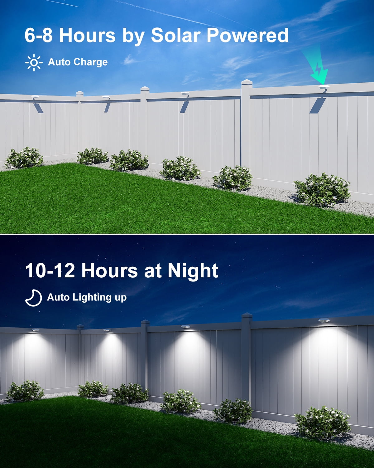 Yinghao 8 Pack Solar Gutter Lights Outdoor Waterproof 12 LED Yard Eaves Lamp Lighting for Bush, Plant, Fence, Railing, Wall, Deck, Holeless Mount