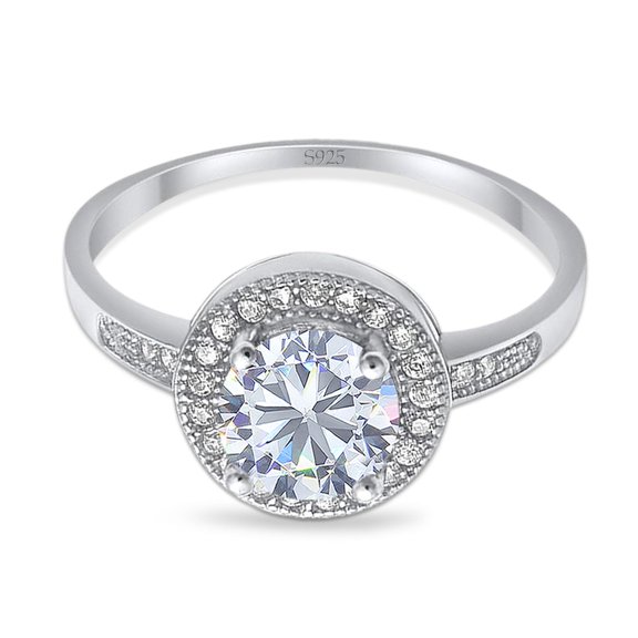 Halo Art Deco Moissanite Round Wedding Ring CZ 925 Sterling Silver Size 5