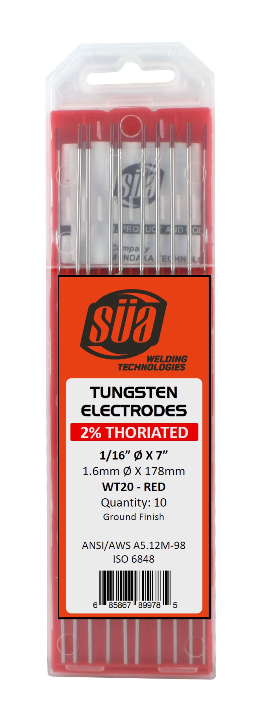 SÜA 2 Thoriated Tungsten Electrode TIG Welding 1/16" x 7" (Red