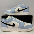 thumbnail image 3 of Ni-k-e Air Jordan 1 Low GS Ice Blue Black-Sail Shoes 554723-401 Youth/Women's NEW!, 3 of 6