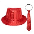 thumbnail image 6 of TiaoBug Men Women Sparkling Sequin Sleeveless Waistcoat Vest+Hat+Necktie for Disco Theme Party Red XL, 6 of 7