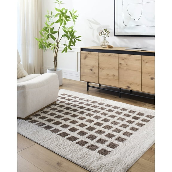 Livabliss Washable Rugs for Living Room, 5x7 Fossay Shag Modern Light Beige Area Rug, Bedroom Dining Room Home Decor Stain Resistant Carpet (5'3" x 7')
