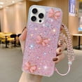 thumbnail image 1 of compatible iPhone 15 Plus Starry Sequin Jade Butterfly Epoxy TPU Phone Case with Strap Cheap and fine, 1 of 4