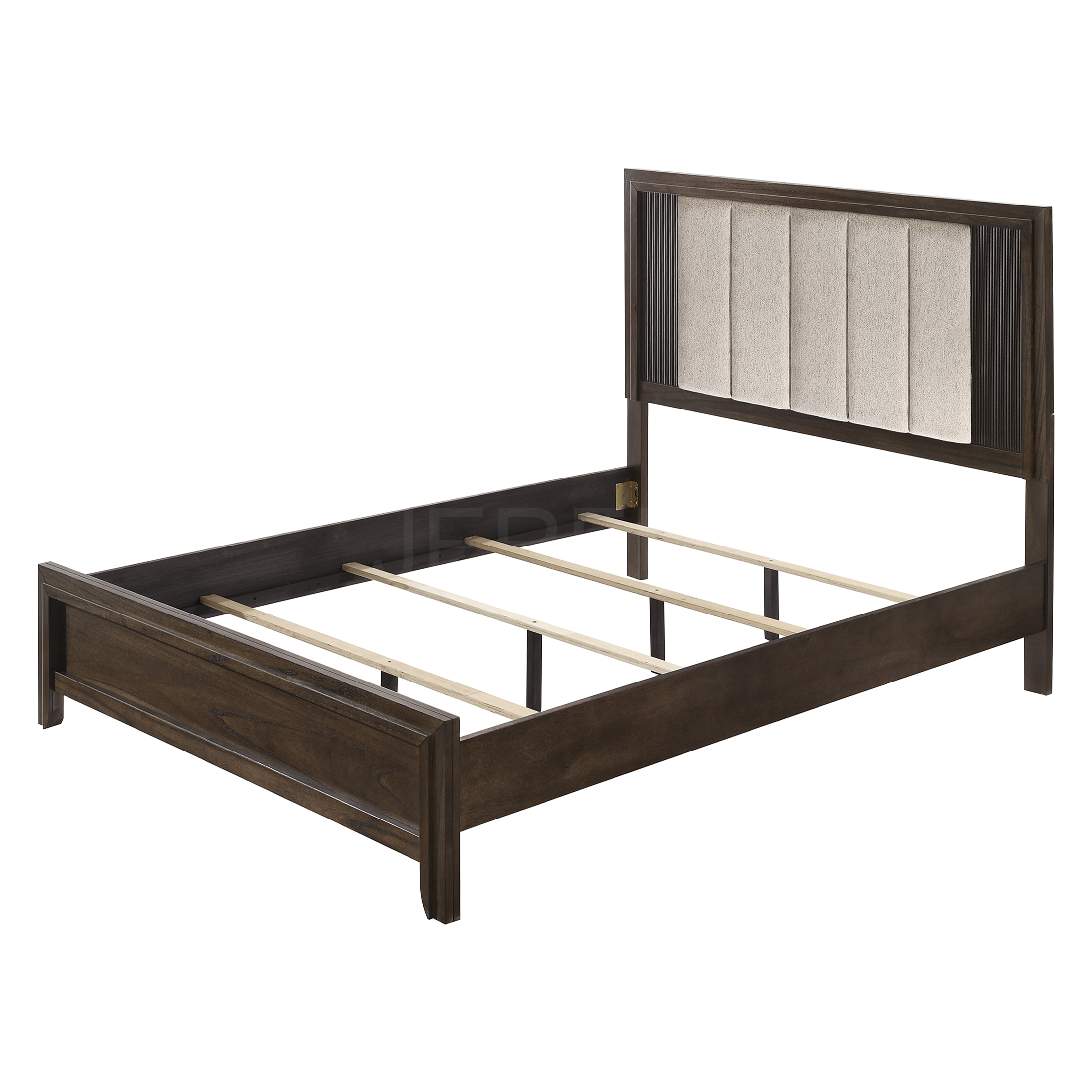 JERFIT King Size Upholstered Bed Frame with Headboard, Rustic Brown Wood Panel Platform Bed, No Box Spring Needed, Modern Farmhouse Bedroom Furniture