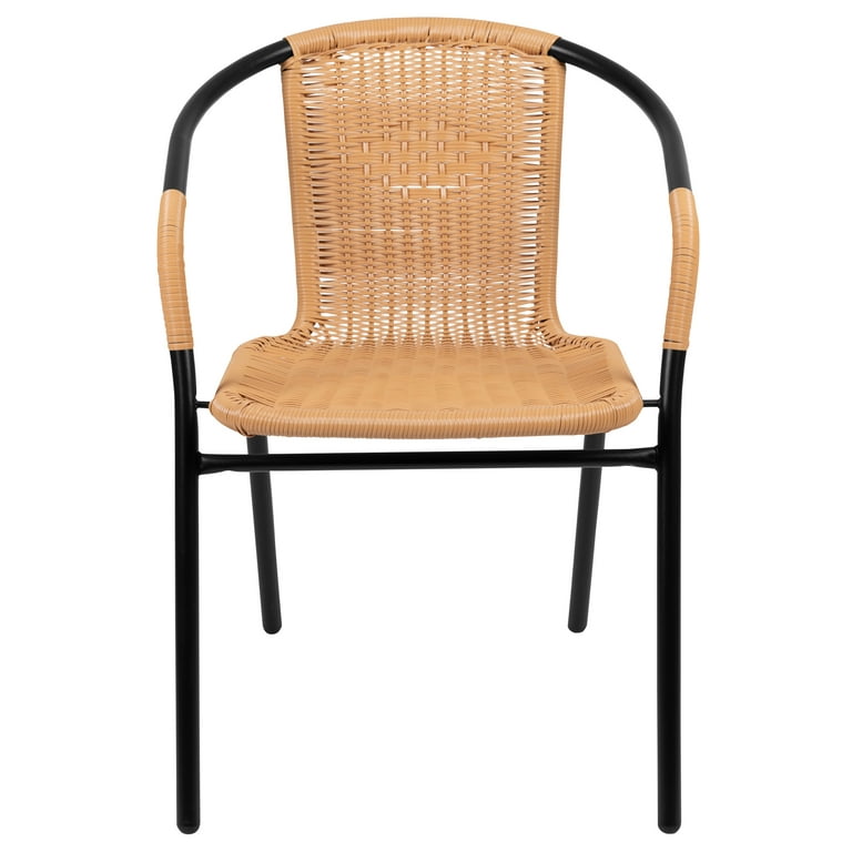 Emma + Oliver 2 Pack Beige Rattan Indoor-Outdoor Restaurant Stack Chair  with Curved Back