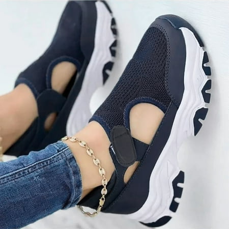 

Feiboyy Leisure Women S Four Seasons Solid Color Non Slip Flat Round Toe Breathable Hook Loop Mesh Shoes