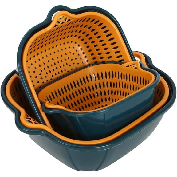 Set of 6 small plastic draining baskets – kitchen colander set, fruit and vegetable washing baskets, storage containers, and rinsing bowls.